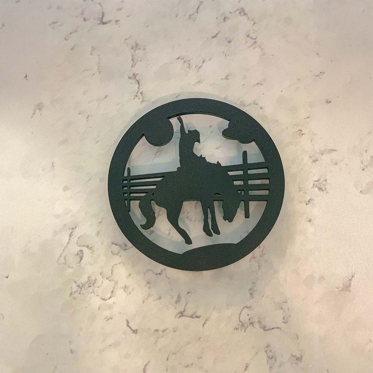 Rodeo Cowboy Metal Trivet Bucking Bronc